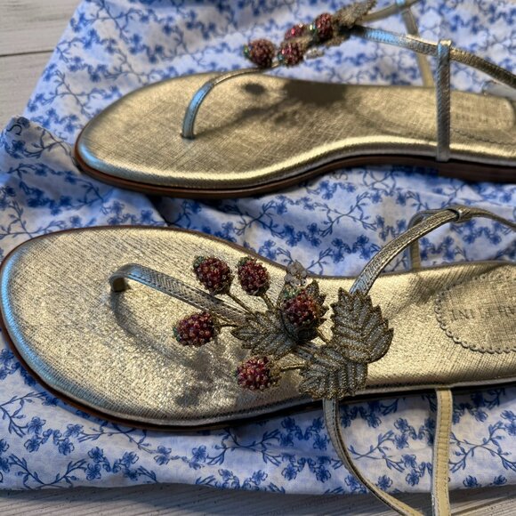 Sarah Flint Gold Textured Saffiano Sandals (IT 41.5) - Picture 3 of 9